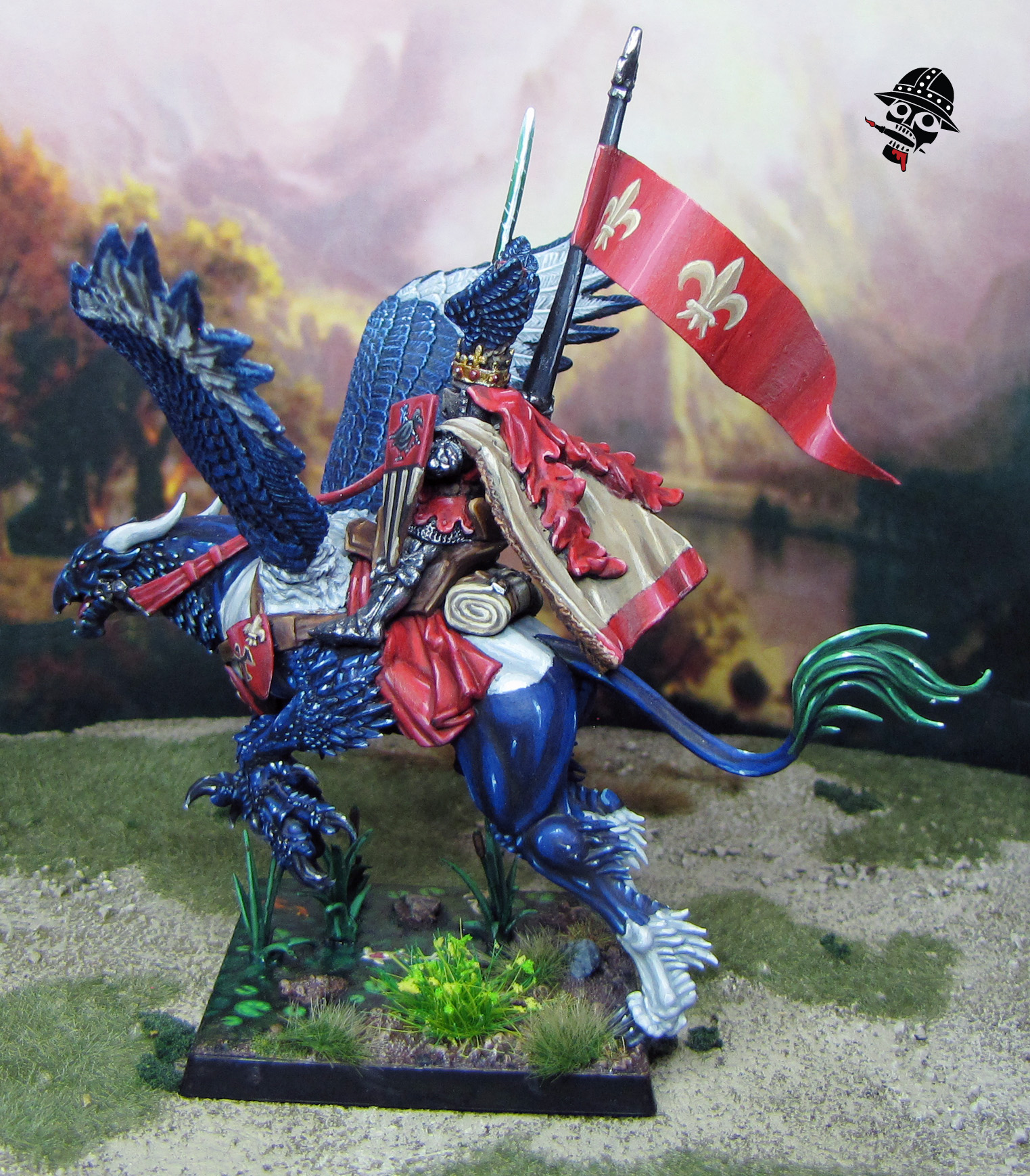 Bretonnian Lord on Magpie Hippogriff - King Louen Leoncoeur from Games Workshop painted by Neldoreth - An Hour of Wolves & Shattered Shields