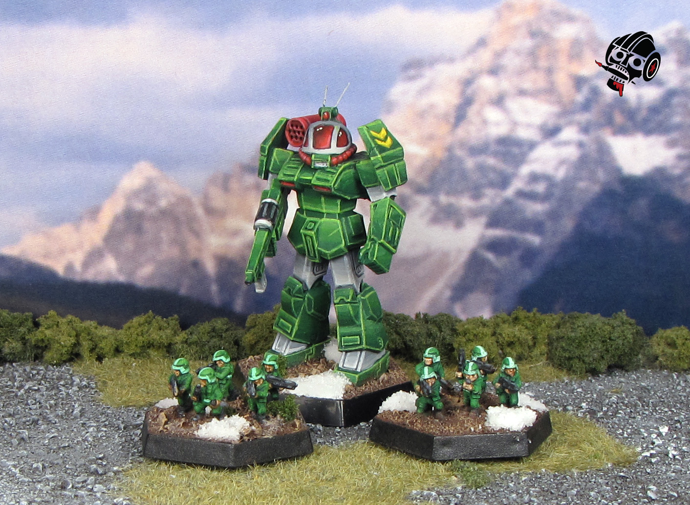 Battletech Griffin Dougram Roundfacer with foot soldiers from Catalyst Game Labs painted by Neldoreth - An Hour of Wolves & Shattered Shields
